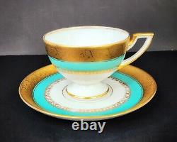 1930 Pirkenhammer Pirken Hammer Cezch 6 Tea Cups Set Turquoise 24K Gold Art Deco