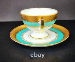 1930 Pirkenhammer Pirken Hammer Cezch 6 Tea Cups Set Turquoise 24K Gold Art Deco