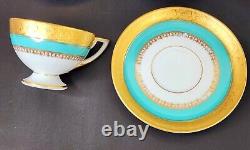 1930 Pirkenhammer Pirken Hammer Cezch 6 Tea Cups Set Turquoise 24K Gold Art Deco