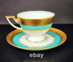 1930 Pirkenhammer Pirken Hammer Cezch 6 Tea Cups Set Turquoise 24K Gold Art Deco