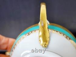 1930 Pirkenhammer Pirken Hammer Cezch 6 Tea Cups Set Turquoise 24K Gold Art Deco