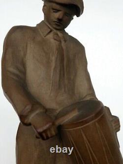 1930's ART DECO SEVRES PORCELAIN STONEWARE FIGURINE The Drummer signed A. HUSS