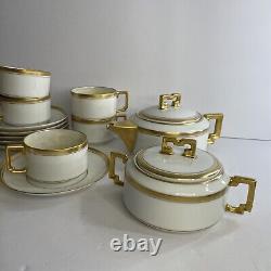 1930's Art Deco Rare Gold & White Prussian Porcelain Tea Set For 5