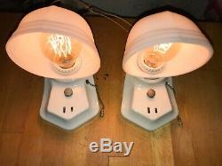 1930's Pair Over-sink Porcelain Bath Wall Sconce Light Antique milk glass thick