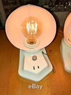 1930's Pair Over-sink Porcelain Bath Wall Sconce Light Antique milk glass thick