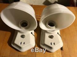 1930's Pair Over-sink Porcelain Bath Wall Sconce Light Antique milk glass thick