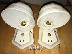 1930's Pair Over-sink Porcelain Bath Wall Sconce Light Antique milk glass thick