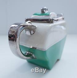 1930s Fraunfelter Art Deco Green/White/Silver Apple-Shaped Teapot Sliding Lid