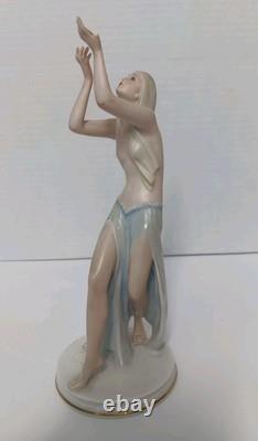 1930s Rosenthal Gustav Oppel Porcelain Prayer Dancer Statue Woman Blue Skirt