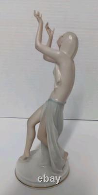1930s Rosenthal Gustav Oppel Porcelain Prayer Dancer Statue Woman Blue Skirt