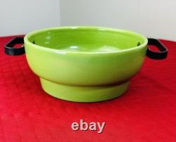 1930s Thick Green Porcelain Pot 8.25 Copper Lid Steel Handles Rare Art Deco
