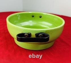 1930s Thick Green Porcelain Pot 8.25 Copper Lid Steel Handles Rare Art Deco