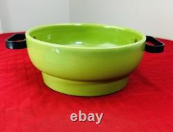 1930s Thick Green Porcelain Pot 8.25 Copper Lid Steel Handles Rare Art Deco