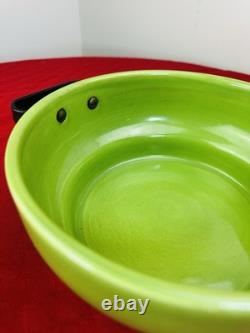 1930s Thick Green Porcelain Pot 8.25 Copper Lid Steel Handles Rare Art Deco