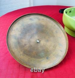 1930s Thick Green Porcelain Pot 8.25 Copper Lid Steel Handles Rare Art Deco