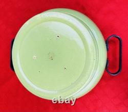 1930s Thick Green Porcelain Pot 8.25 Copper Lid Steel Handles Rare Art Deco