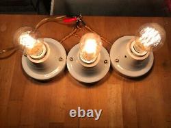 1930s set of 3 Porcelain Flush Mount Light Antique Art Deco bathroom kitchen