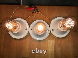 1930s set of 3 Porcelain Flush Mount Light Antique Art Deco bathroom kitchen