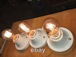 1930s set of 3 Porcelain Flush Mount Light Antique Art Deco bathroom kitchen