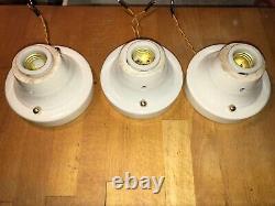 1930s set of 3 Porcelain Flush Mount Light Antique Art Deco bathroom kitchen