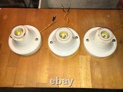 1930s set of 3 Porcelain Flush Mount Light Antique Art Deco bathroom kitchen