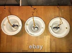 1930s set of 3 Porcelain Flush Mount Light Antique Art Deco bathroom kitchen