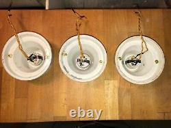 1930s set of 3 Porcelain Flush Mount Light Antique Art Deco bathroom kitchen