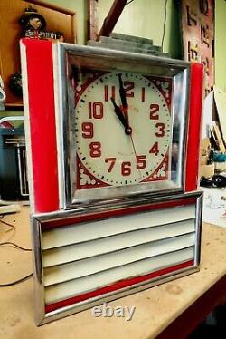 1950's Diner light up Art Deco menu Clock. See other porcelain neon sign, clocks