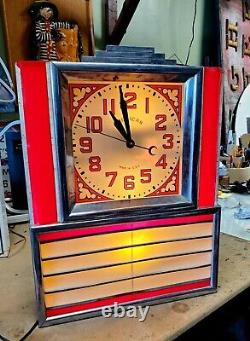 1950's Diner light up Art Deco menu Clock. See other porcelain neon sign, clocks