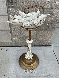 1950's Smoke Stand Ashtray MCM Art Deco Porcelain And Brass. Mid State Foundry