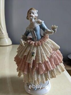 1958s Unterweissbach Germany Dresden Porcelain Lace Dancer Figurine 6