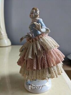 1958s Unterweissbach Germany Dresden Porcelain Lace Dancer Figurine 6