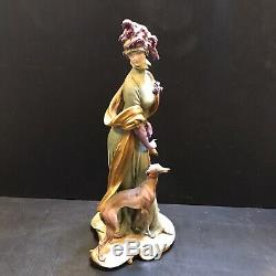 1959 Giuseppe Cappe Capodimonte Italy Deco Lady & Whippet Dog Porcelain Figurine
