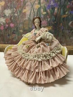 19th C. Dresden Germany Fine Porcelain & Lace Dress Figurine 7 x 7.5