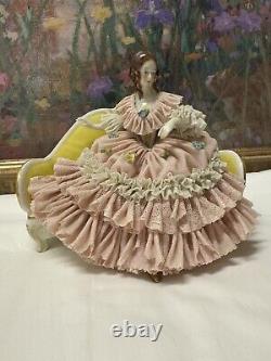 19th C. Dresden Germany Fine Porcelain & Lace Dress Figurine 7 x 7.5