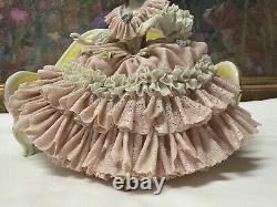 19th C. Dresden Germany Fine Porcelain & Lace Dress Figurine 7 x 7.5