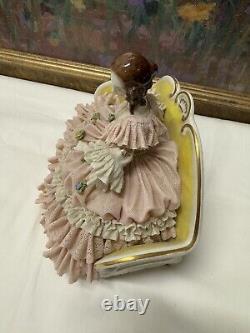 19th C. Dresden Germany Fine Porcelain & Lace Dress Figurine 7 x 7.5