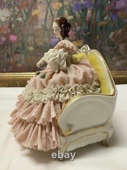 19th C. Dresden Germany Fine Porcelain & Lace Dress Figurine 7 x 7.5