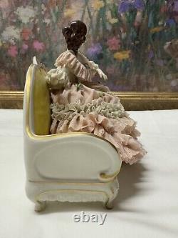 19th C. Dresden Germany Fine Porcelain & Lace Dress Figurine 7 x 7.5