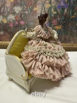 19th C. Dresden Germany Fine Porcelain & Lace Dress Figurine 7 x 7.5