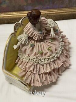 19th C. Dresden Germany Fine Porcelain & Lace Dress Figurine 7 x 7.5