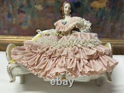 19th C. Dresden Germany Fine Porcelain & Lace Dress Figurine 7 x 7.5