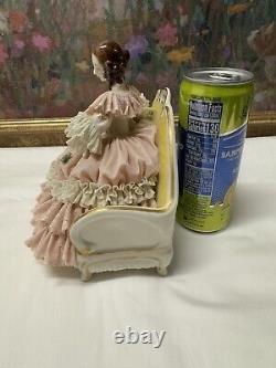 19th C. Dresden Germany Fine Porcelain & Lace Dress Figurine 7 x 7.5