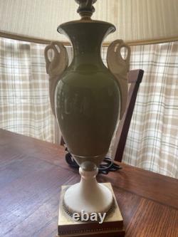 2 ART DECO LENOX Porcelain Green Urn Double Swan Handles Table Lamp 24 MCM