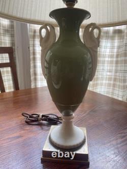 2 ART DECO LENOX Porcelain Green Urn Double Swan Handles Table Lamp 24 MCM