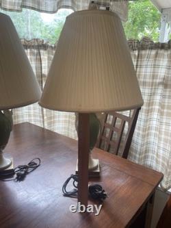 2 ART DECO LENOX Porcelain Green Urn Double Swan Handles Table Lamp 24 MCM