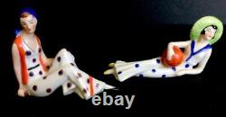 2 Porcelain Art Deco Bathing Beauty Figurines Sun Hat Beach Ball