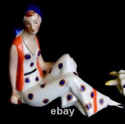 2 Porcelain Art Deco Bathing Beauty Figurines Sun Hat Beach Ball