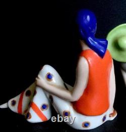 2 Porcelain Art Deco Bathing Beauty Figurines Sun Hat Beach Ball