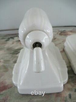 2 Vintage Art Deco Pull Chain Porcelain Bathroom Wall Sconces Lamps Light Outlet